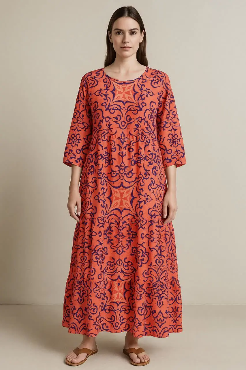 🌼پیراهن ساحلی، آستین بالای مچ
