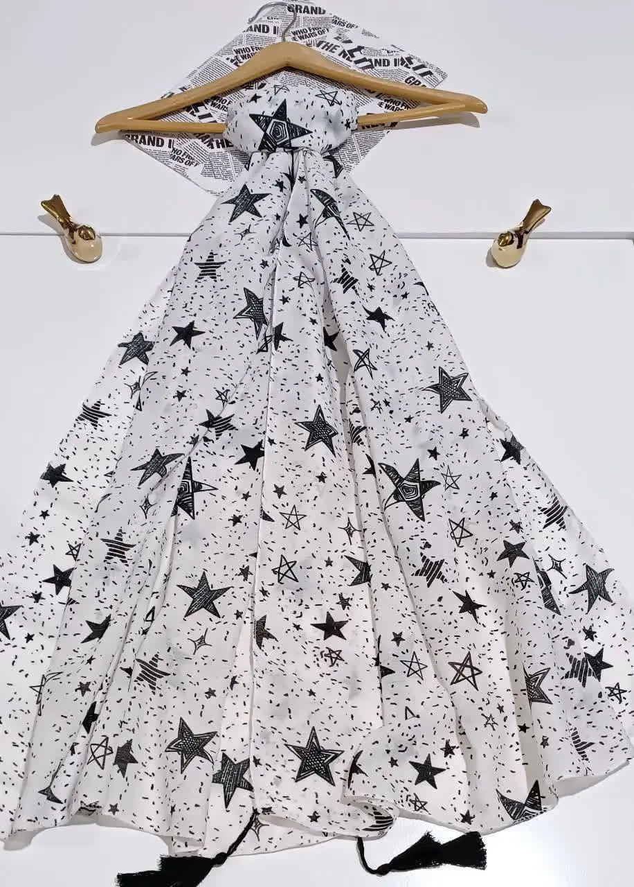 🐝شال نخی سفید مشکی