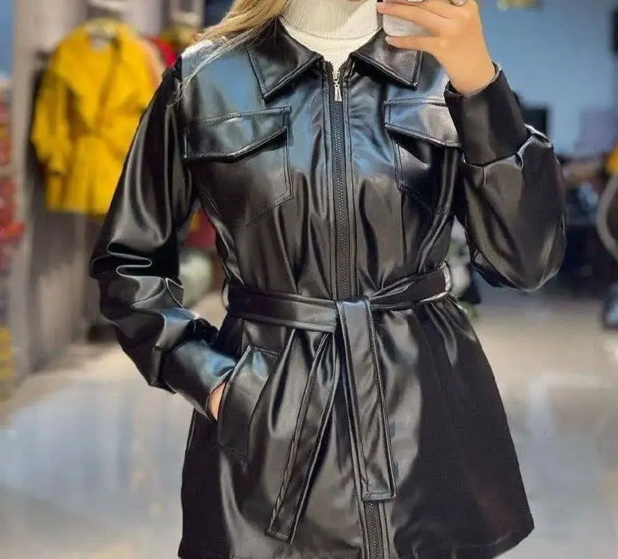 🌙نام: مانتو چرم جلو تمام زیپ
