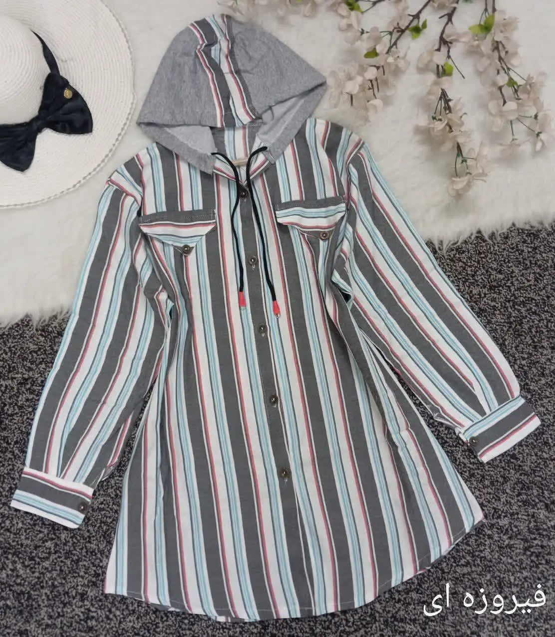 مانتو راه راه کلاه دار