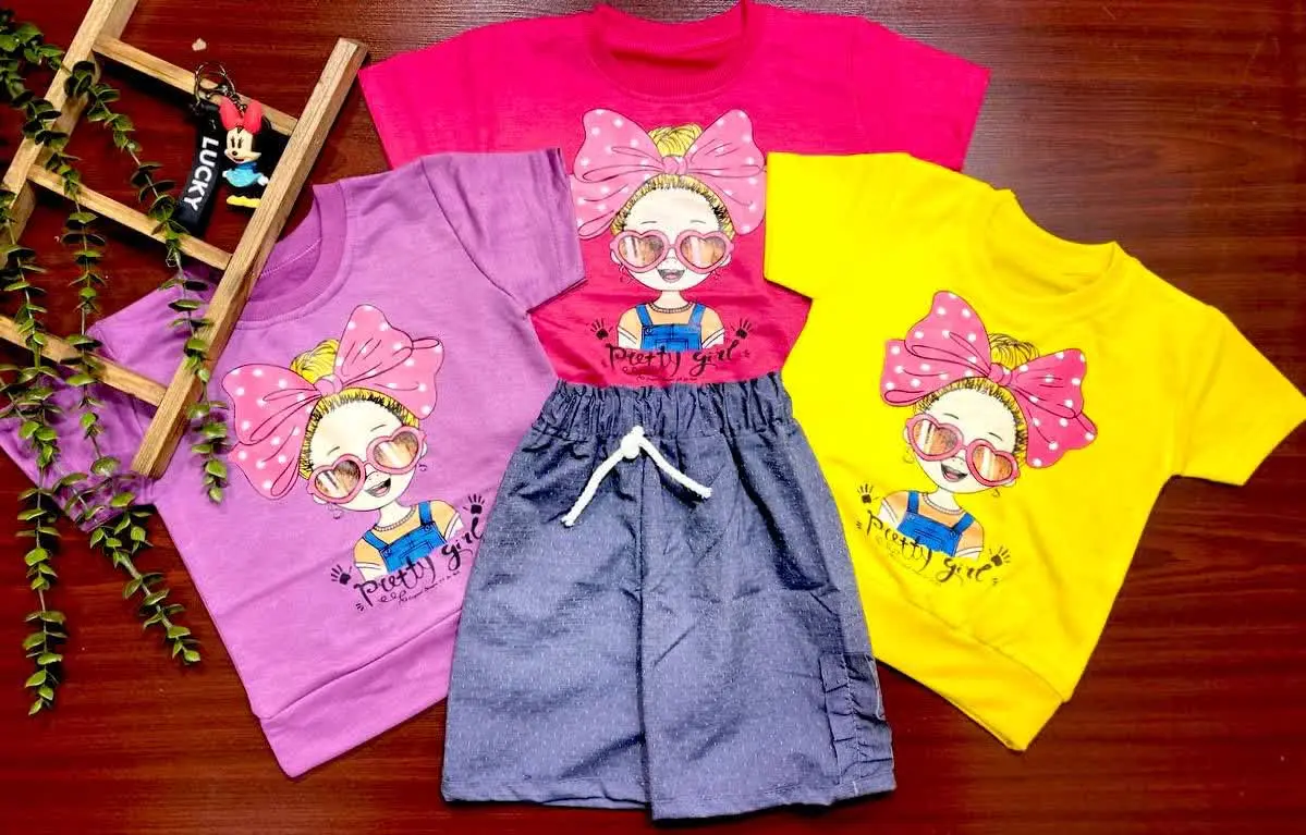 🍓 تیشرت شلوارک طرح لی 🌸 دختر
