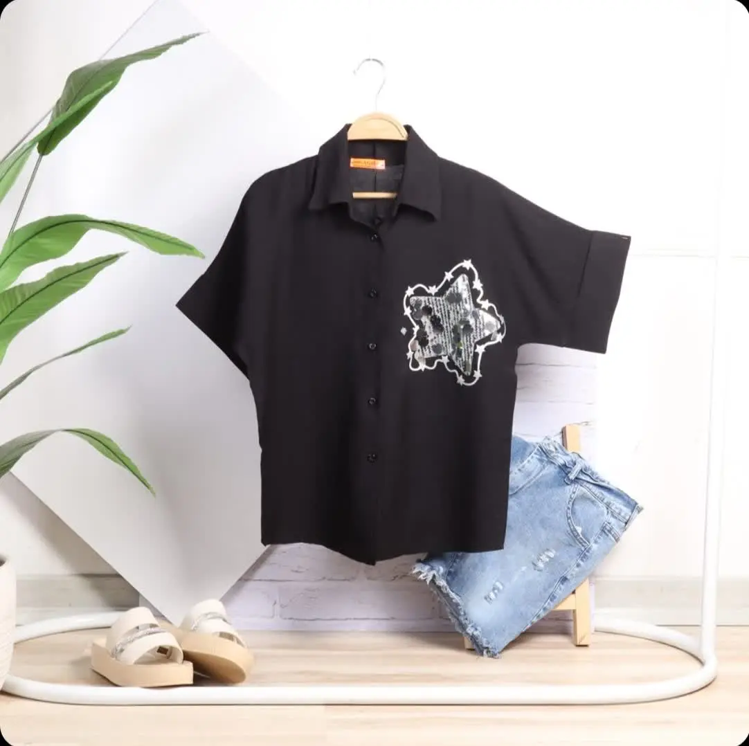 🍀شومیز یقه دار آستین کوتاه در چند طرح مختلف🍀
