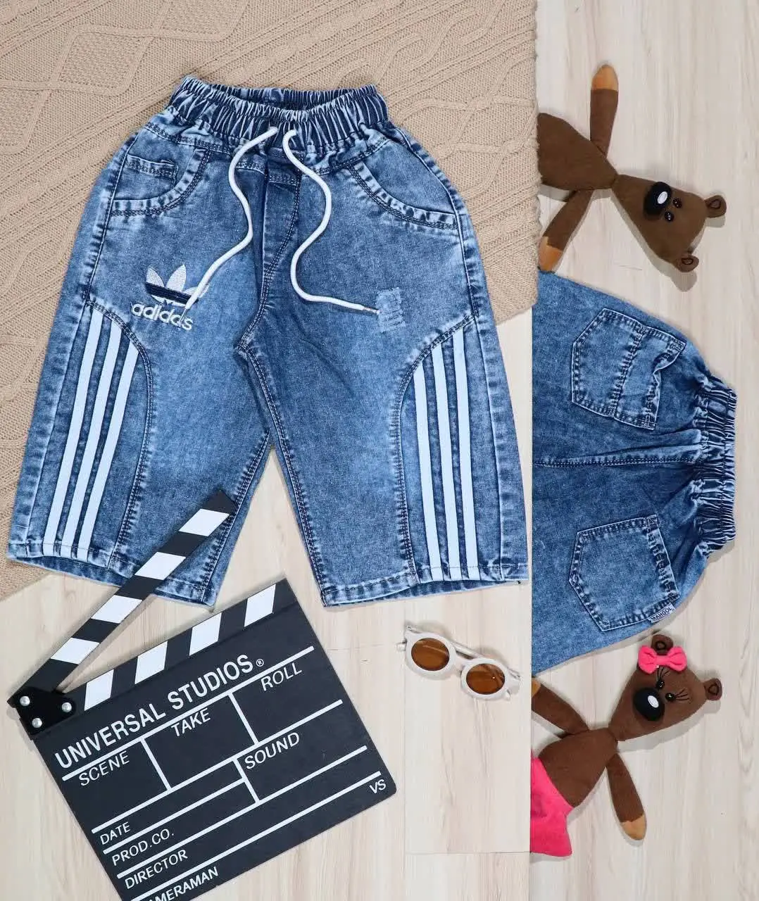 👫شلوارک جین آبی گلدوزی ADIDAS👫
