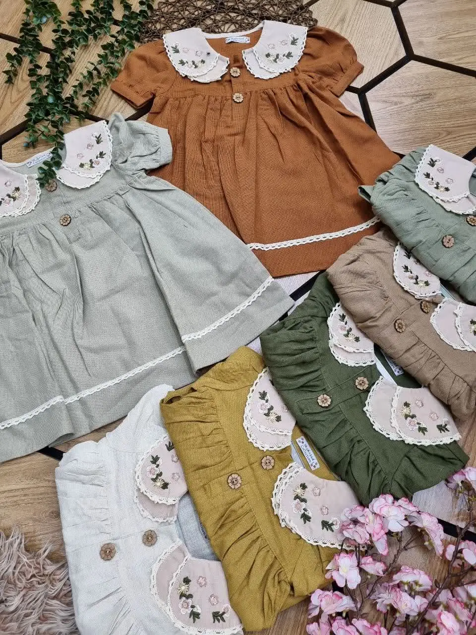 🌺سارافون یقه Bگلدوزی لینن د...