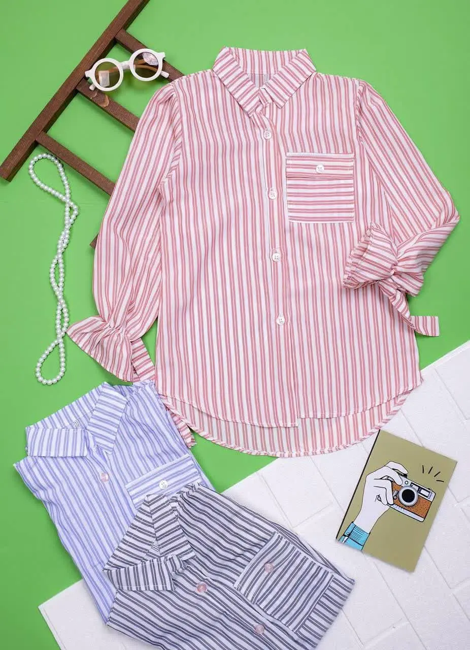 🧶شومیز راه راه تک جیب
