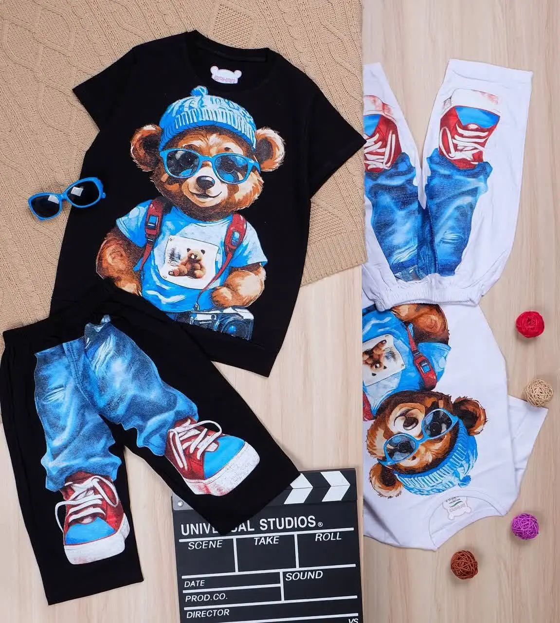 👫تیشرت و شلوارک سفید/ مشکی چاپ تدی👫
