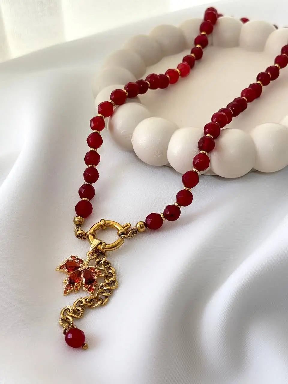 گردنبند استیل با سنگ جید و...