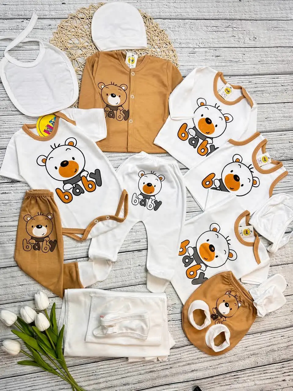 ۱۹ تکه طرح بیبی خرس نسکافه‌ای نوزادی و کودک کد ۱۱۷۰۰۳ 
