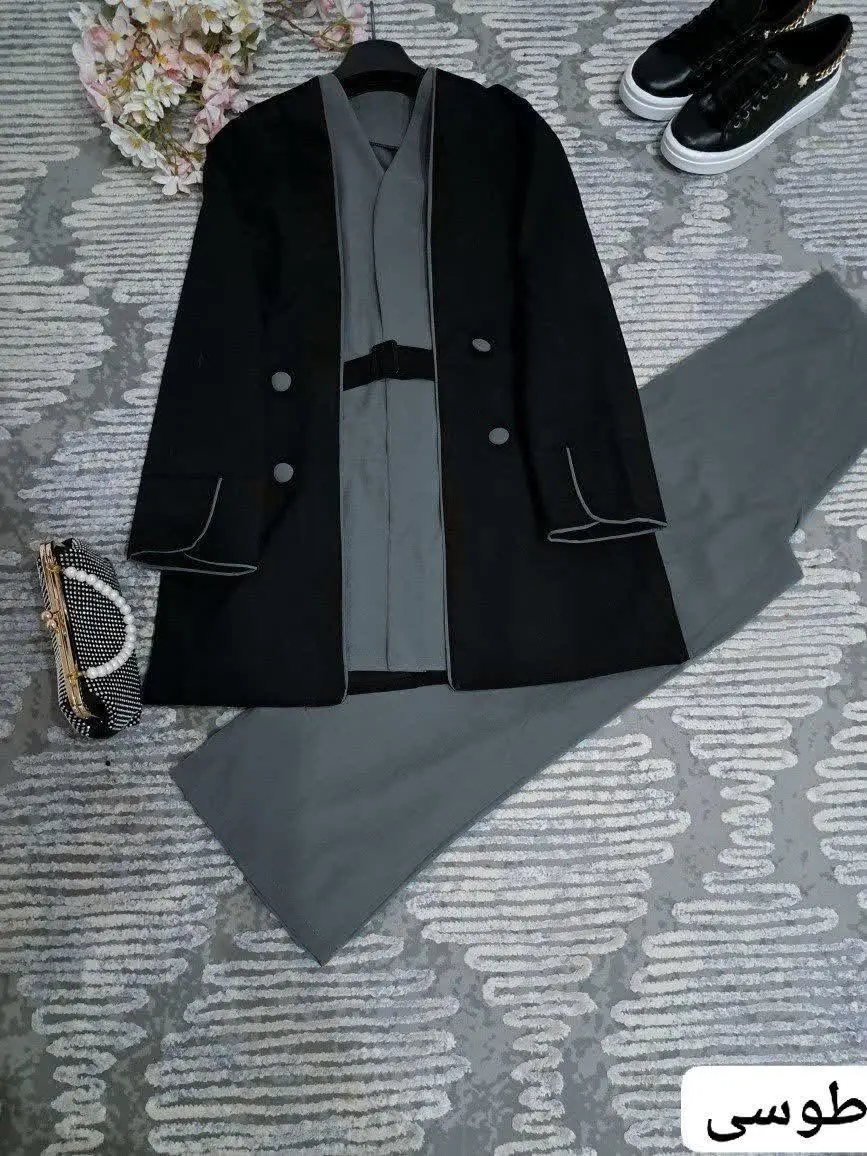 🌙نام: ست چهارتیکه لاکچری و جذااااب پامچال (، کت، وست، شلوار و کمربند) 
