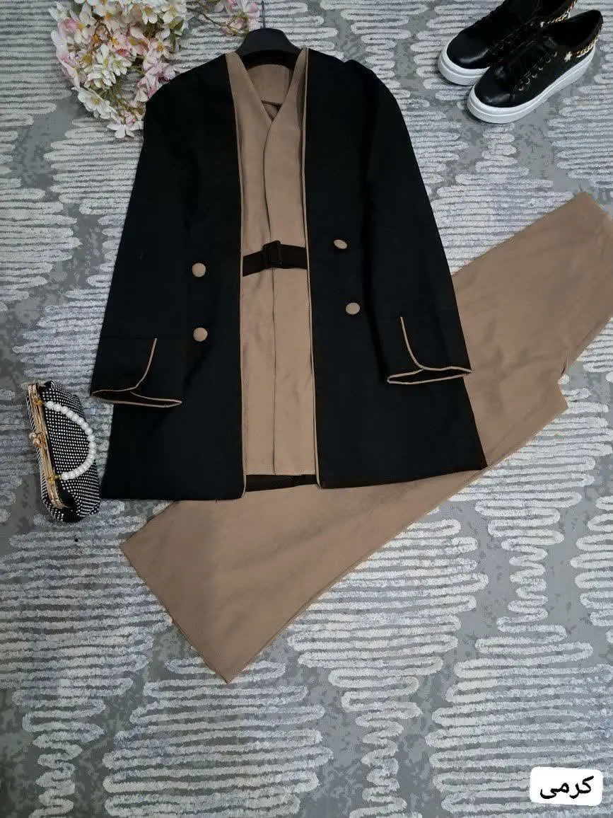 مه🌙نام: ست چهارتیکه لاکچری و جذااااب پامچال (، کت، وست، شلوار و کمربند) 
