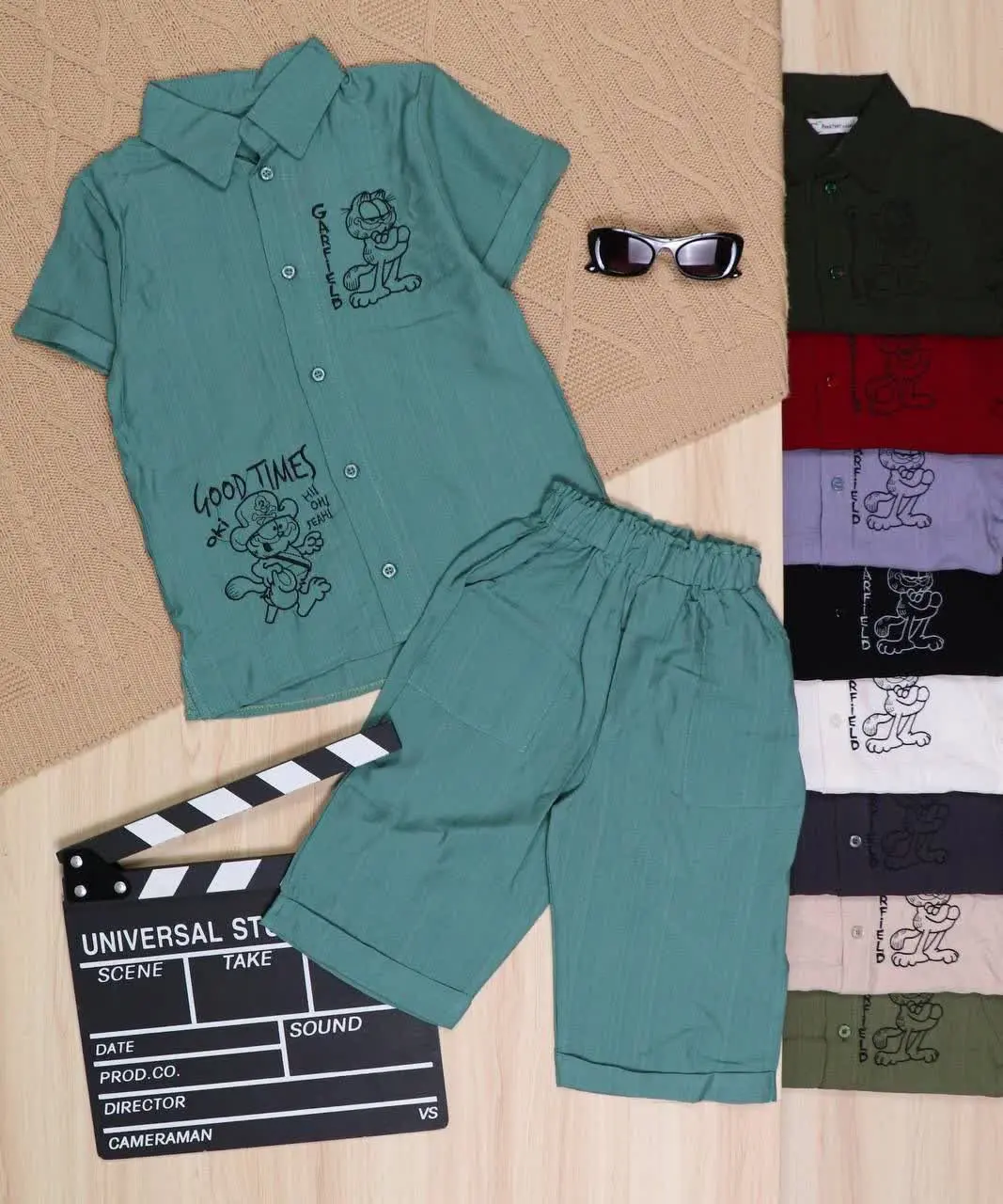 👫پیراهن و شلوارک بابوس گلدوزی گربه گارفیلد👫

