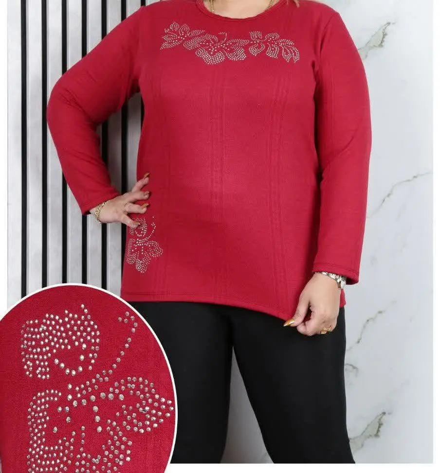 بلوز ویسکوز ضخیم طرح دار نگین دار 
