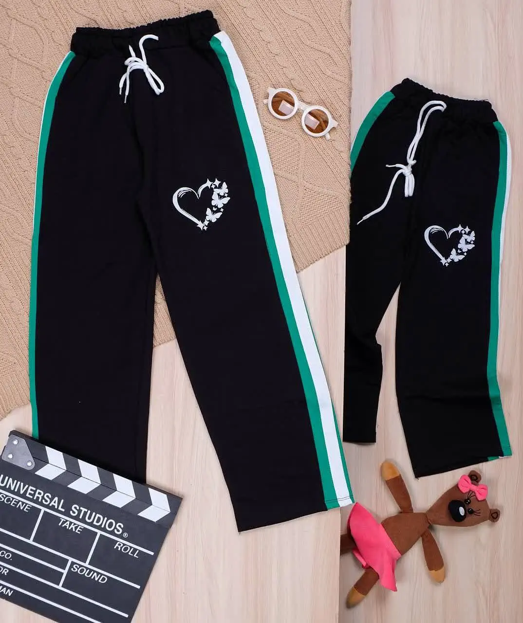 👫شلوار بگ مشکی دخترانه نوار سبز👫
