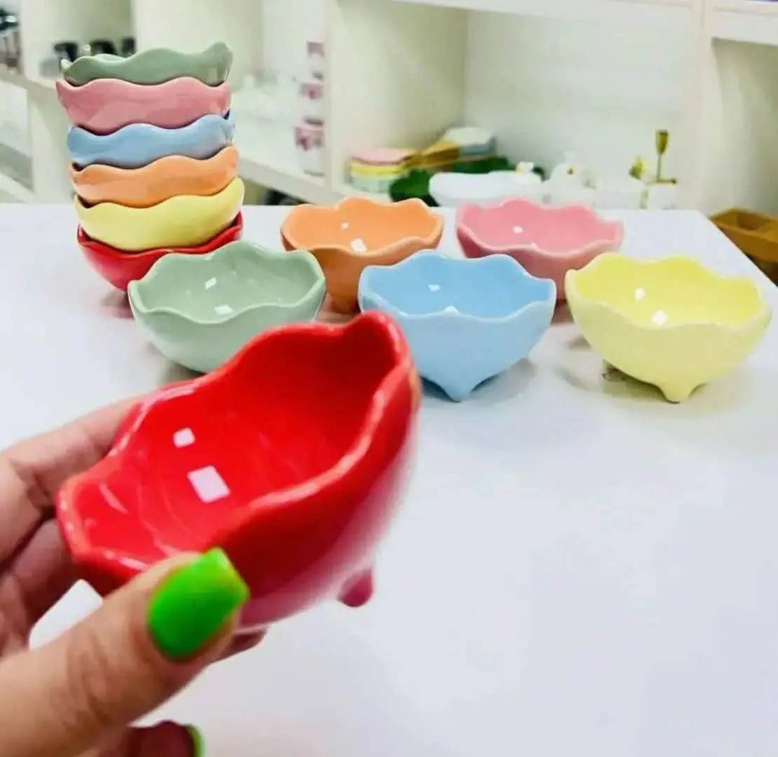 کاسه سرامیکی رنگی پایه دار ۶تایی 
