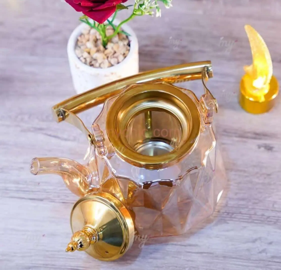 #قوری پیرکس دسته طلایی 🍓 
