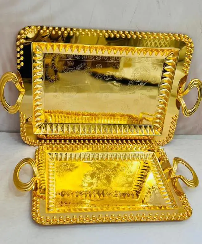 سینی دو تیکه طلایی ضخیم با...
