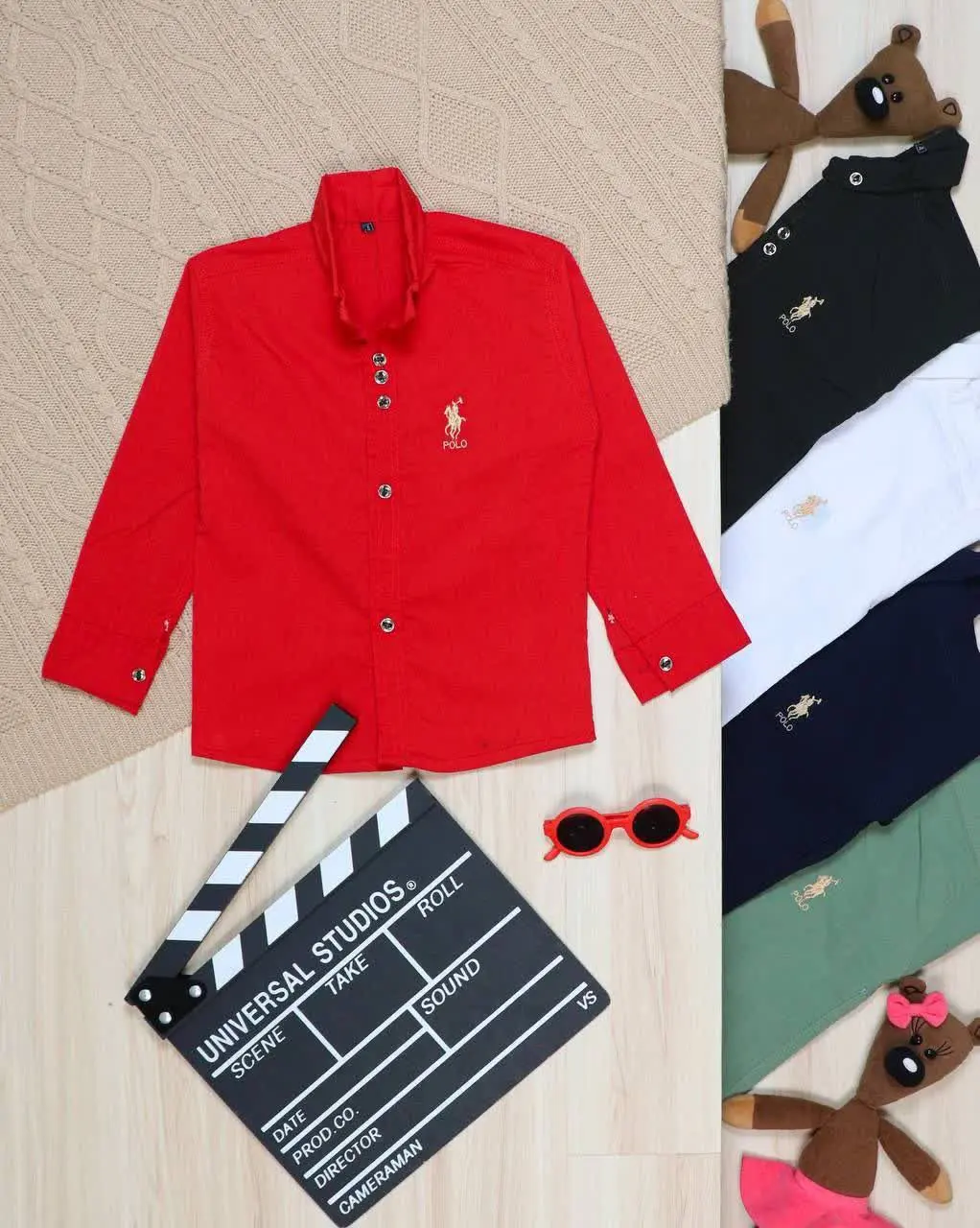 👫پیراهن کتان رنگی پسرانه گلدوزی POLO👫
