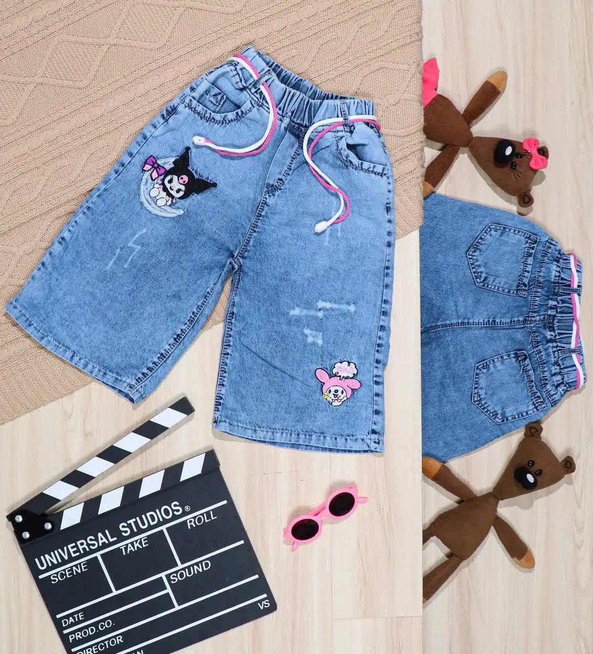 👫شلوارک جین آبی قواره دار کرومی👫
