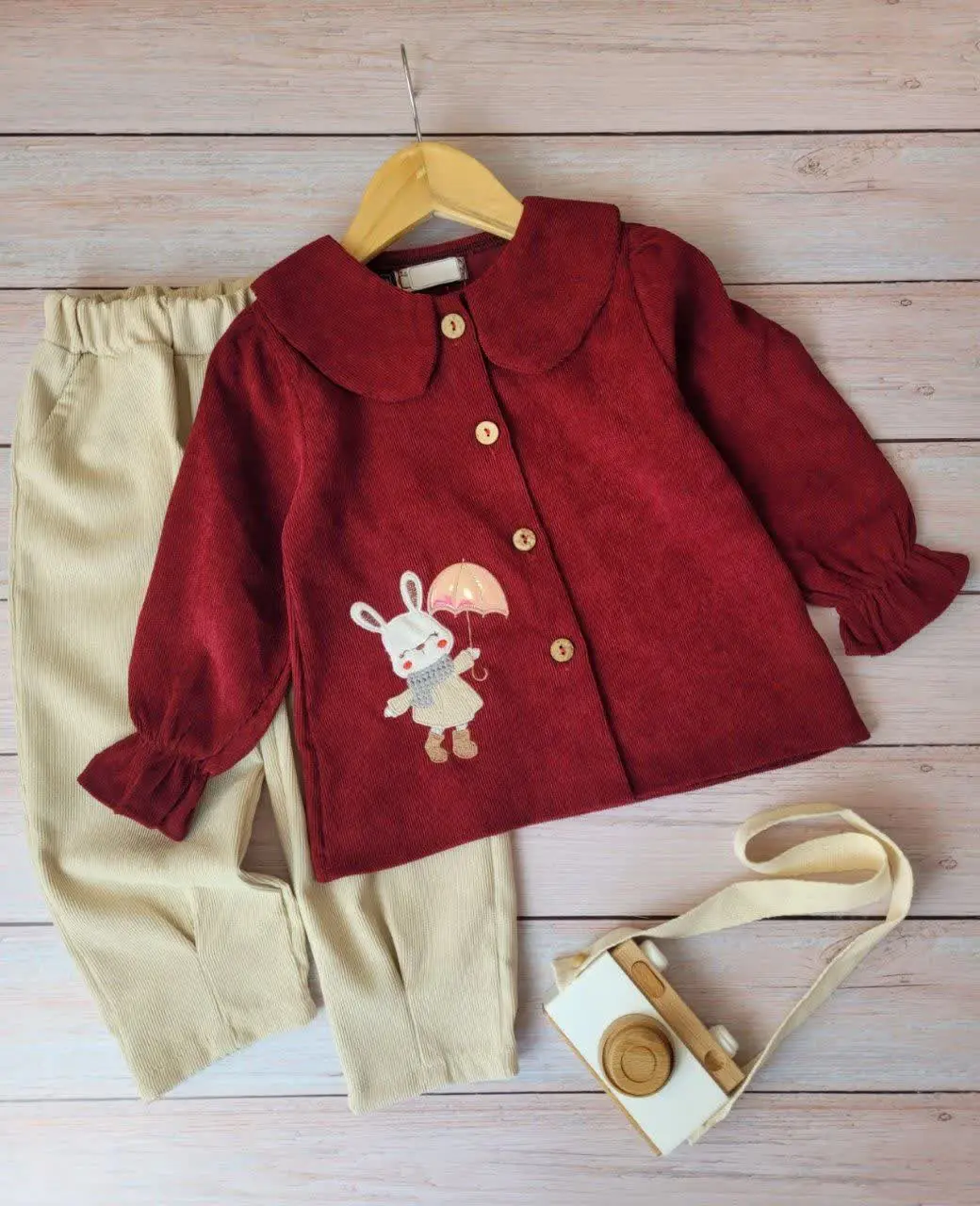 گلدوزی شده طرح خرگوش وچتر، شلوارمدل مام، وکمر کش، جیب دار☺️
