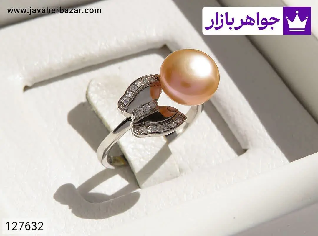 انگشتر نقره مروارید طرح بها...