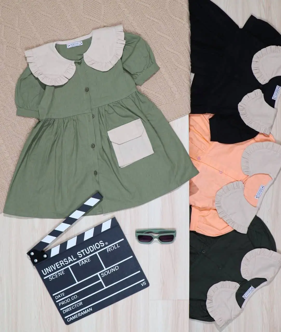 👫سارافون دخترانه لینن یقه B چین دار👫
