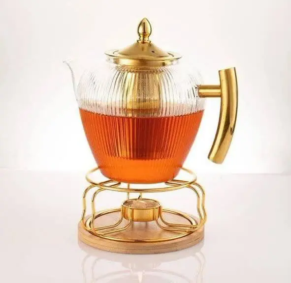 قوری پیرکس دسته طلایی
