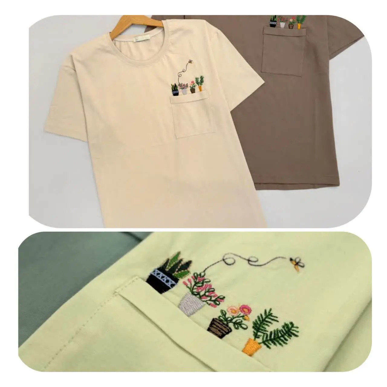 تیشرت پنبه ای با گلدوزی زیب...