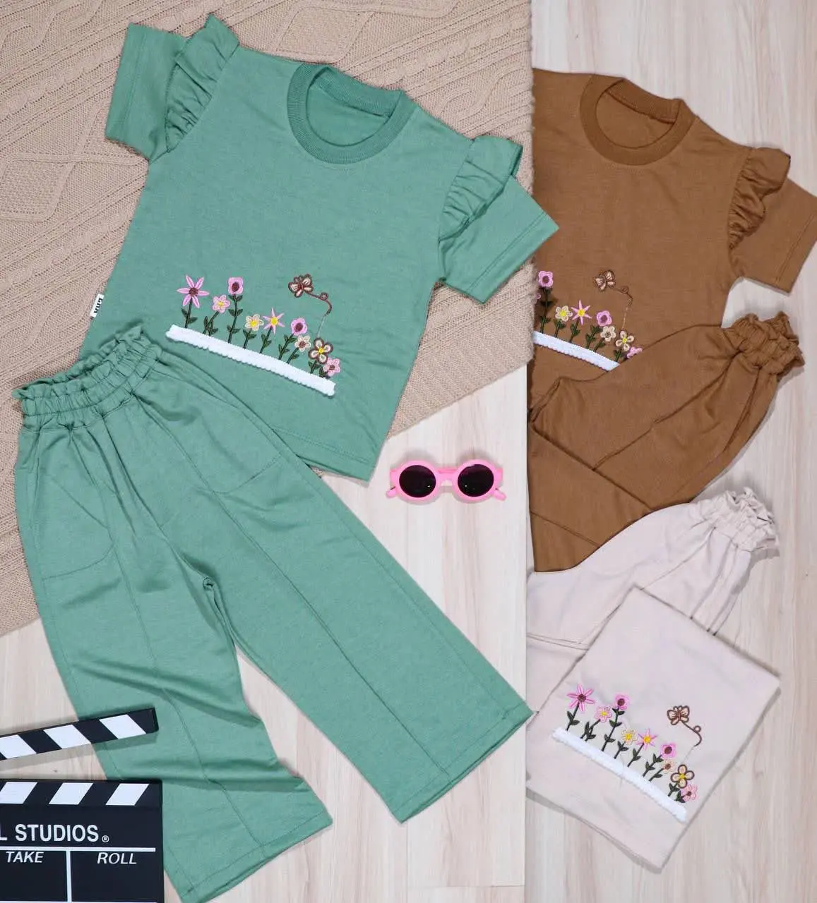 👫تیشرت و شلوار دخترانه اسپان جودون پایین گلدوزی گل👫
