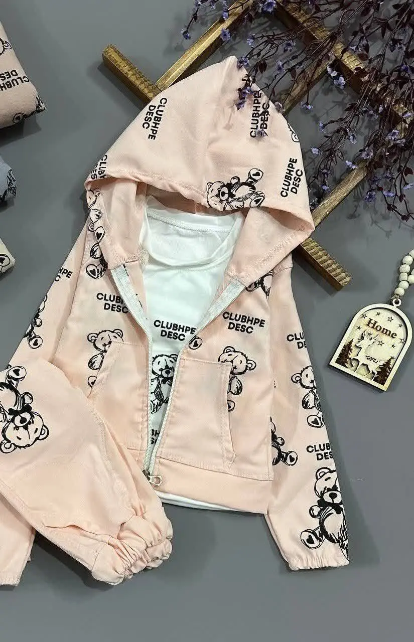 👔سه تیکه کتان کش خرسی دخترانه👖