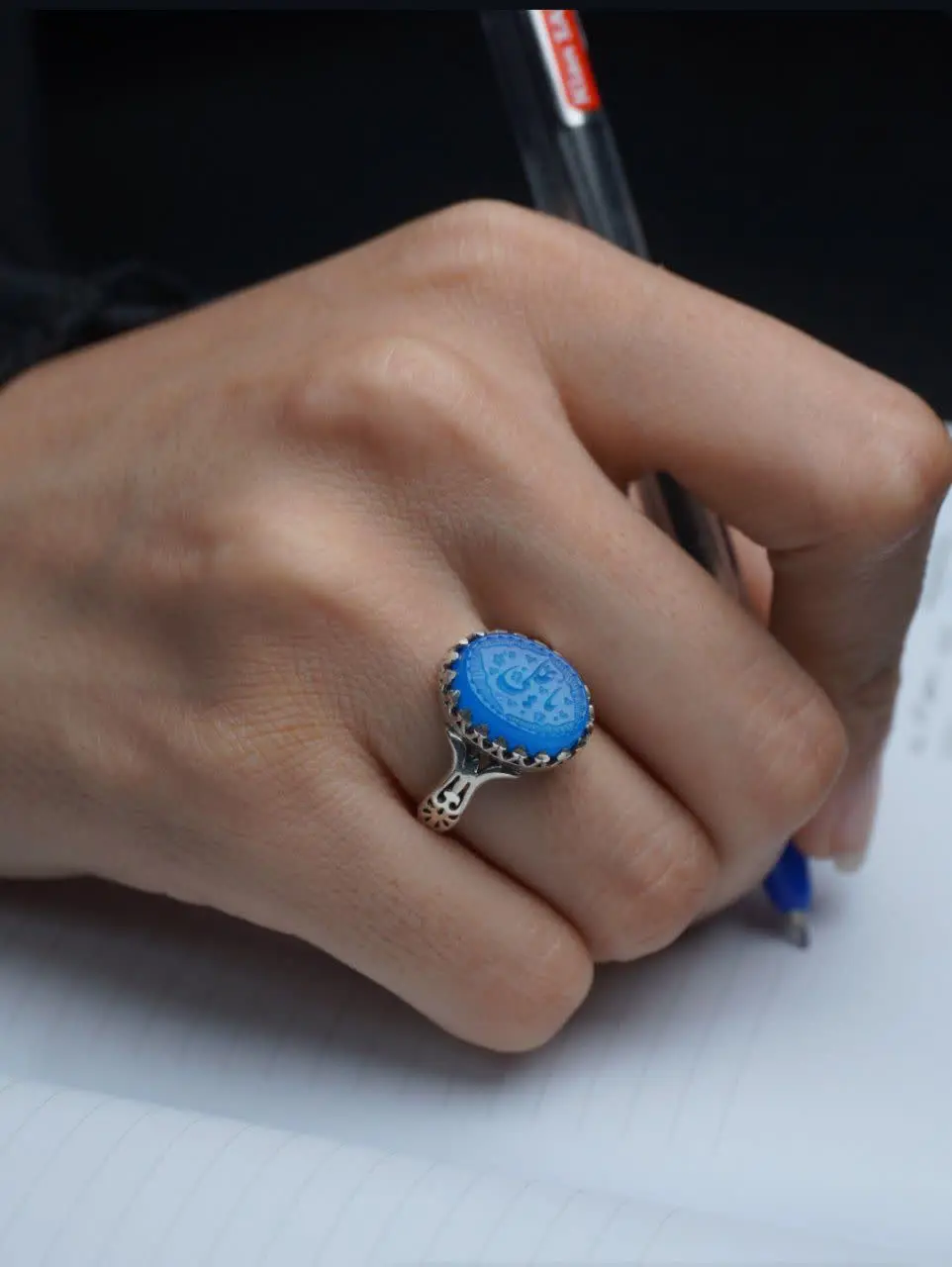 💎انگشتر عقیق آبی زنانه اصل