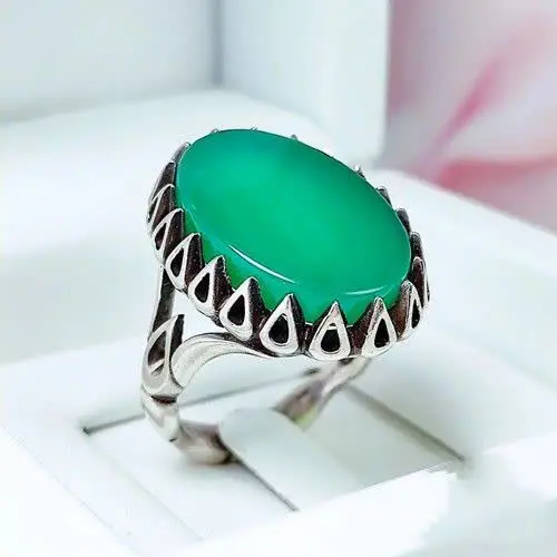 💎انگشتر عقیق سبز مردانه اصل