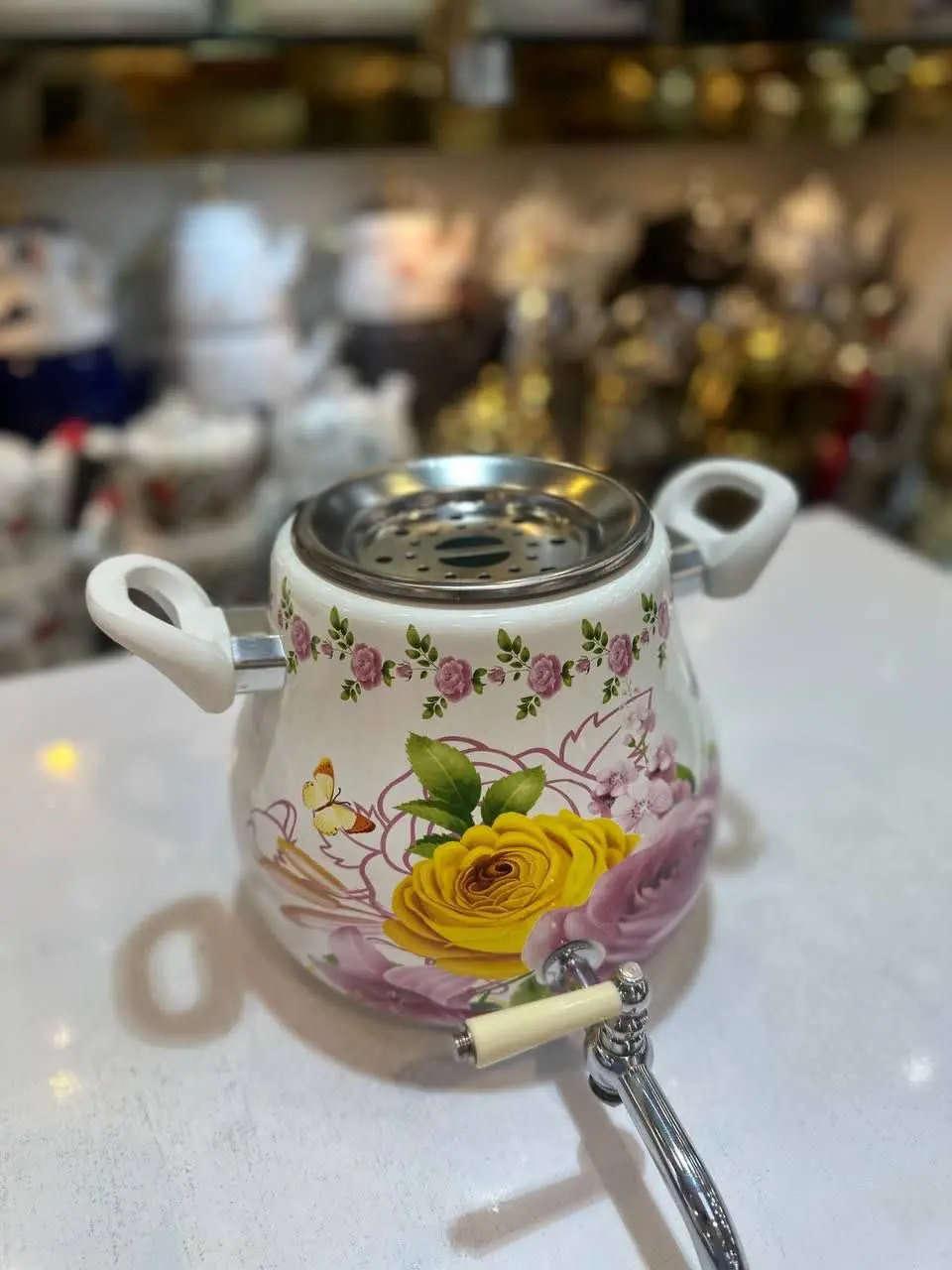 کتری قوری گل گلی شیردار