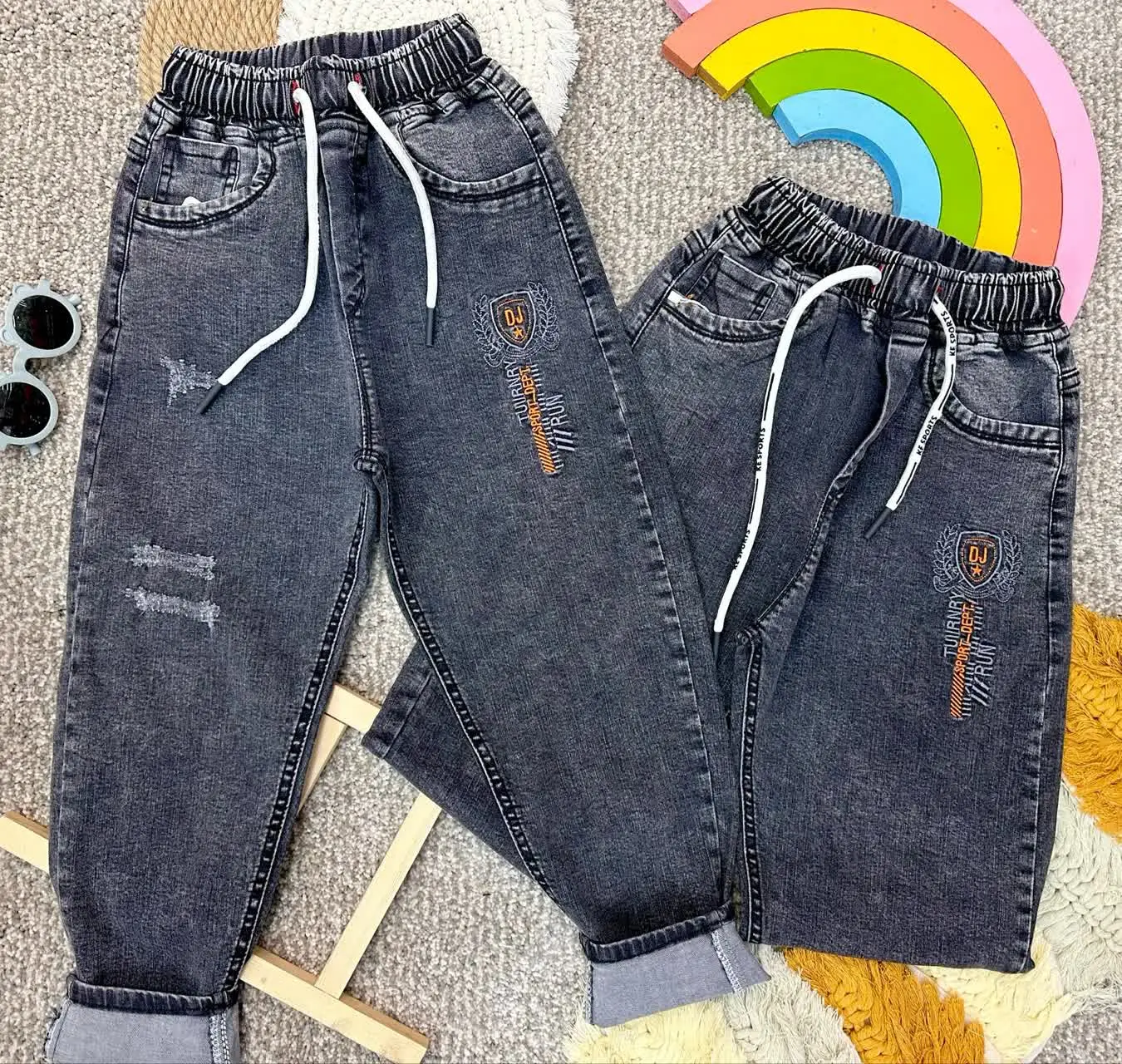 👫شلوار لی زعالی مام گلدوزی پسرانه DJ😍
