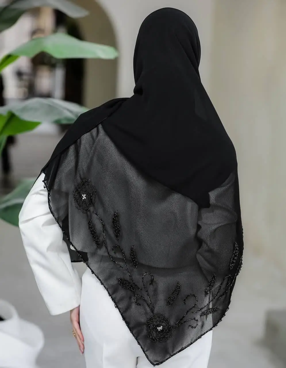 روسری حریر کرپ جت بلک پارچه اورجینال
