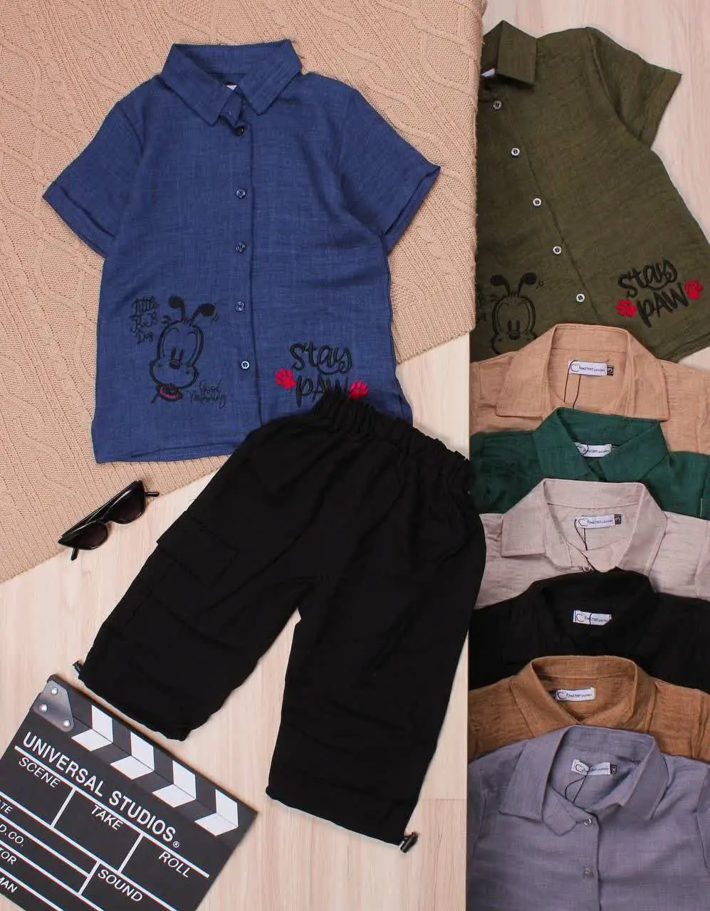 👫پیراهن و شلوارک گلدوزی سگ STAY👫
