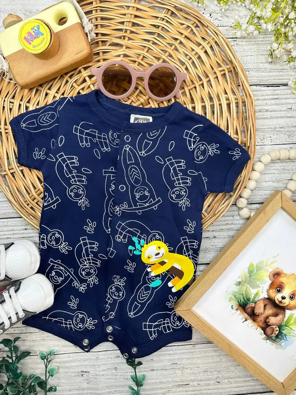 رامپر طرح تنبل سورمه‌ای نوزادی و کودک کد ۱۸۰۳۶ 
