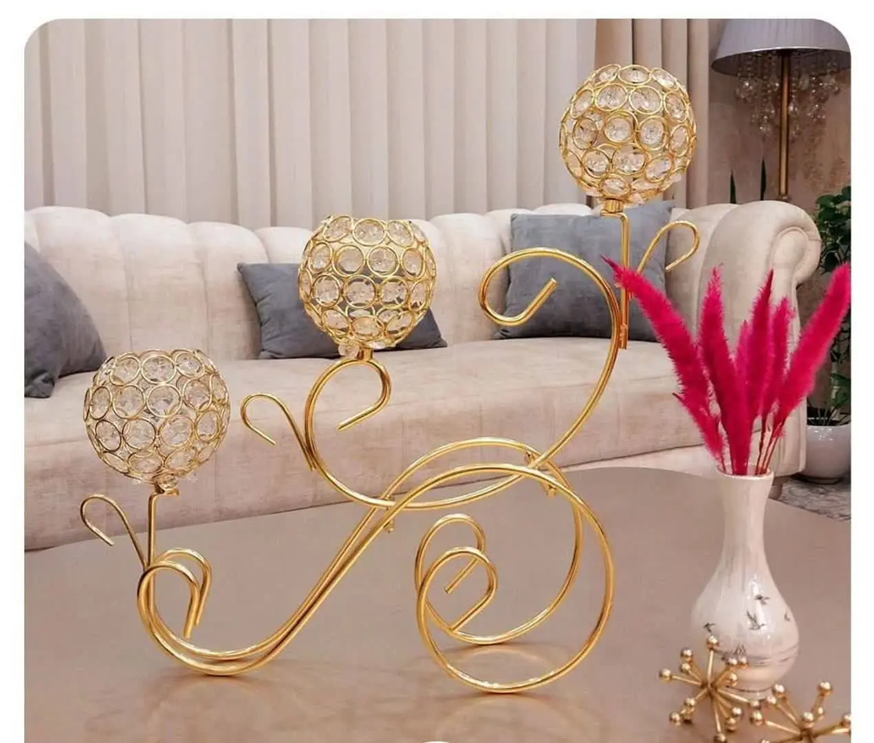 #جا شمعی کالسکه نگین دار طلایی🍓
