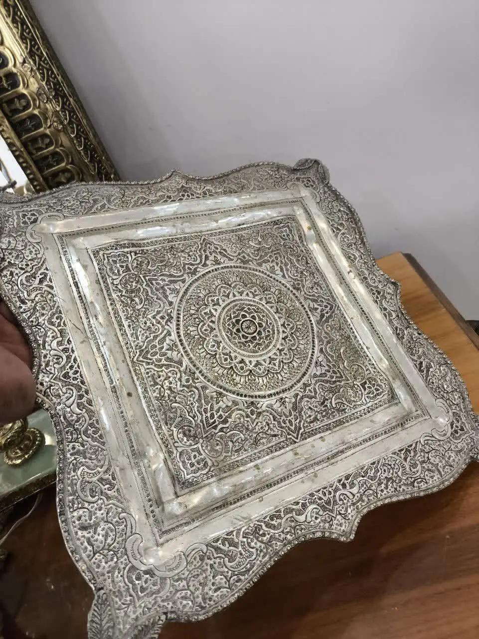 سینی مسی درباری روکش نقره ق...