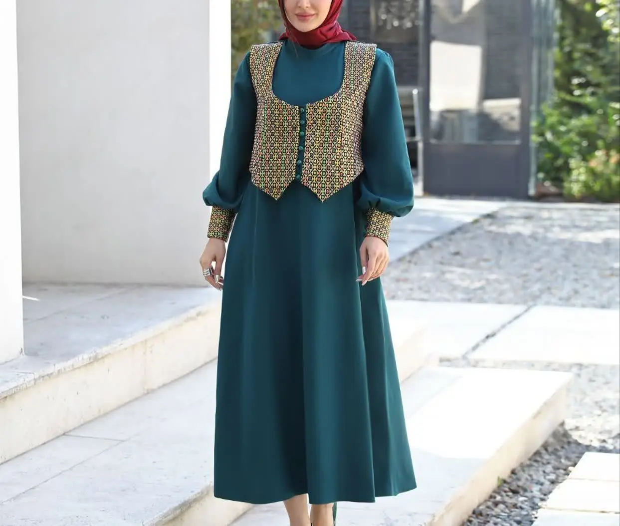 ست دو تیکه پیراهن و جلیقه ط...