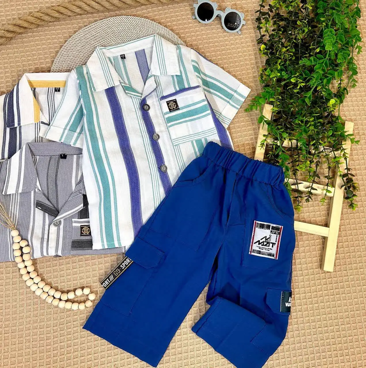 👫پیراهن شلوارک کتان پسرانه بیسکویتی ✅
