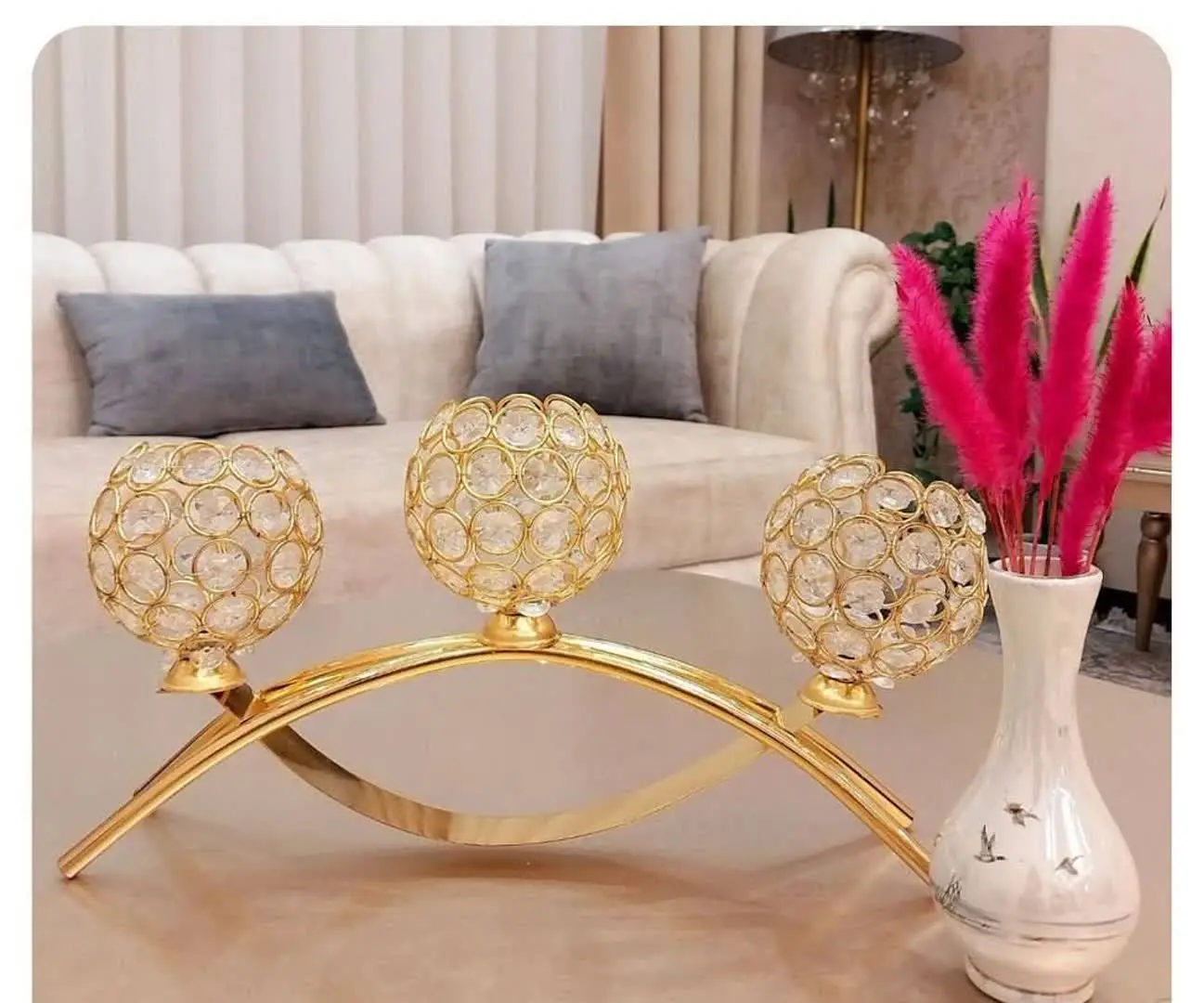 #جا شمعی قایقی نگین دار طلایی🍓
