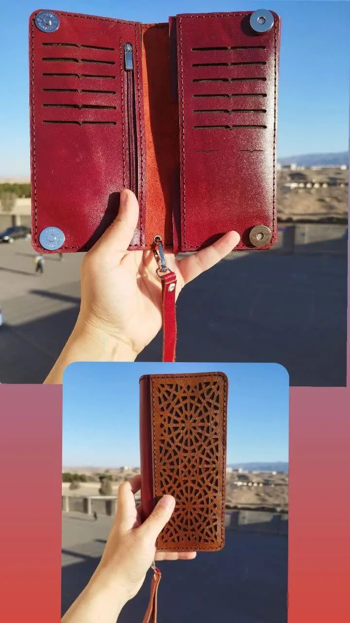 کیف پول چرم گاوی اسلیمی دست...