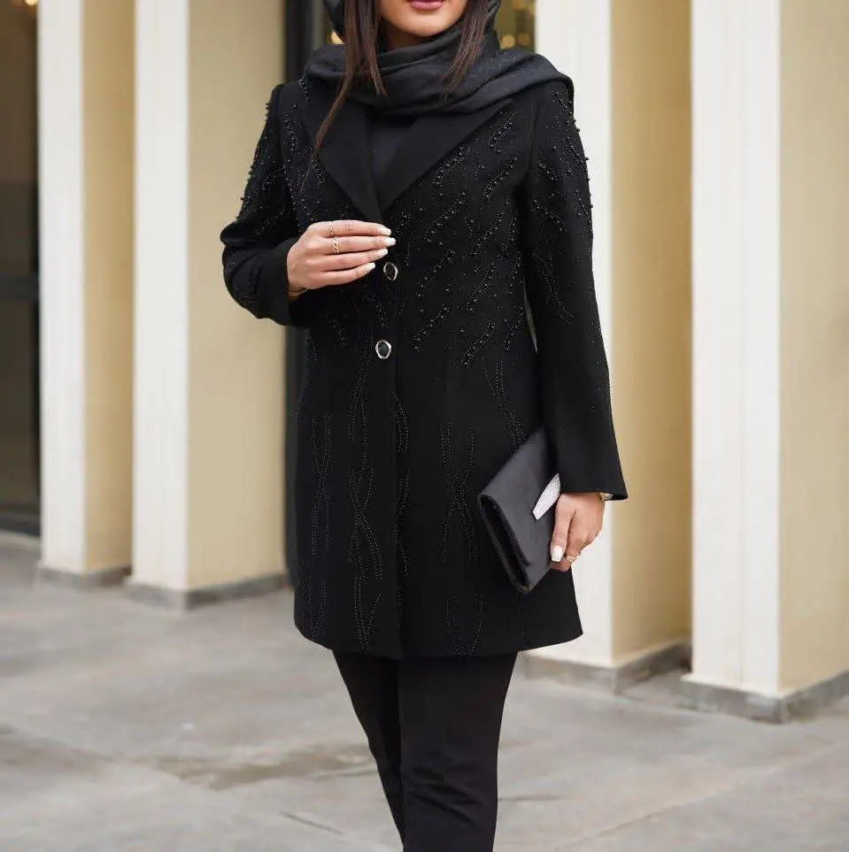 کرپ لمه کتی یقه T مروارید دوزی مدل اریانا
