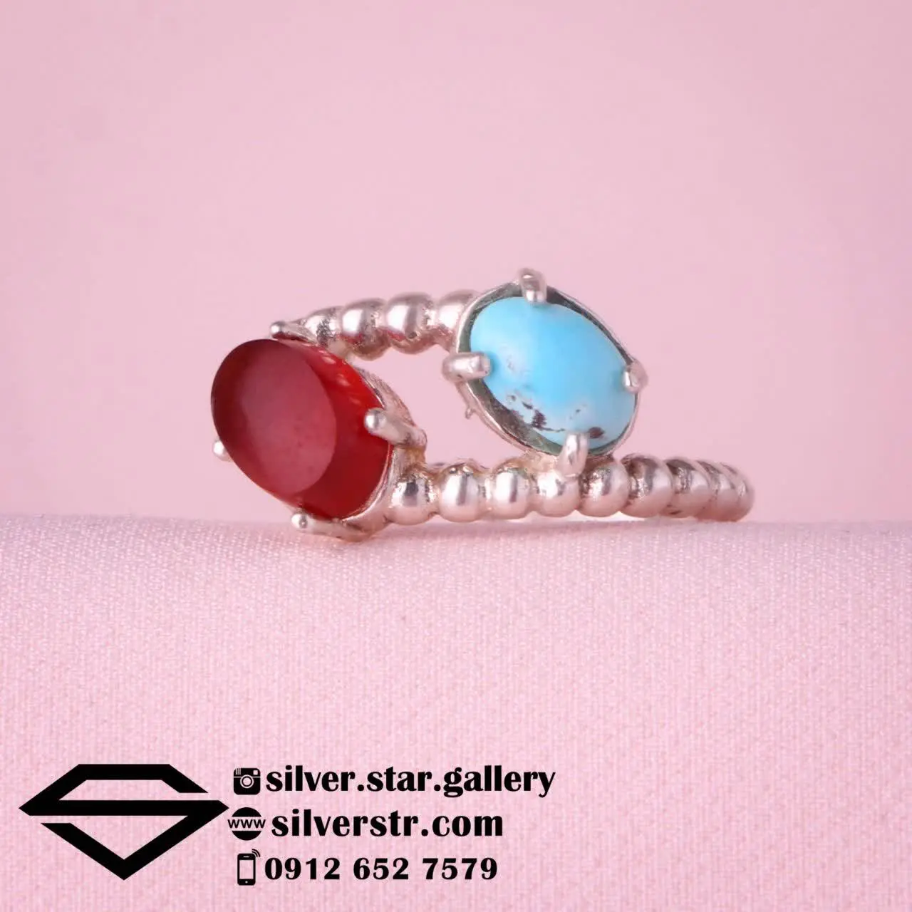 🌱 انگشتر زنانه دو نگین کد ۱۲۵۵