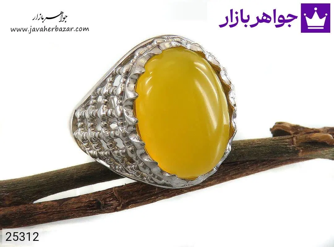 انگشتر نقره عقیق زرد درشت ر...