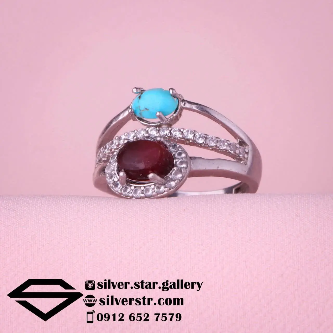 💕 انگشتر زنانه دو نگین کد ۱۲۴۵