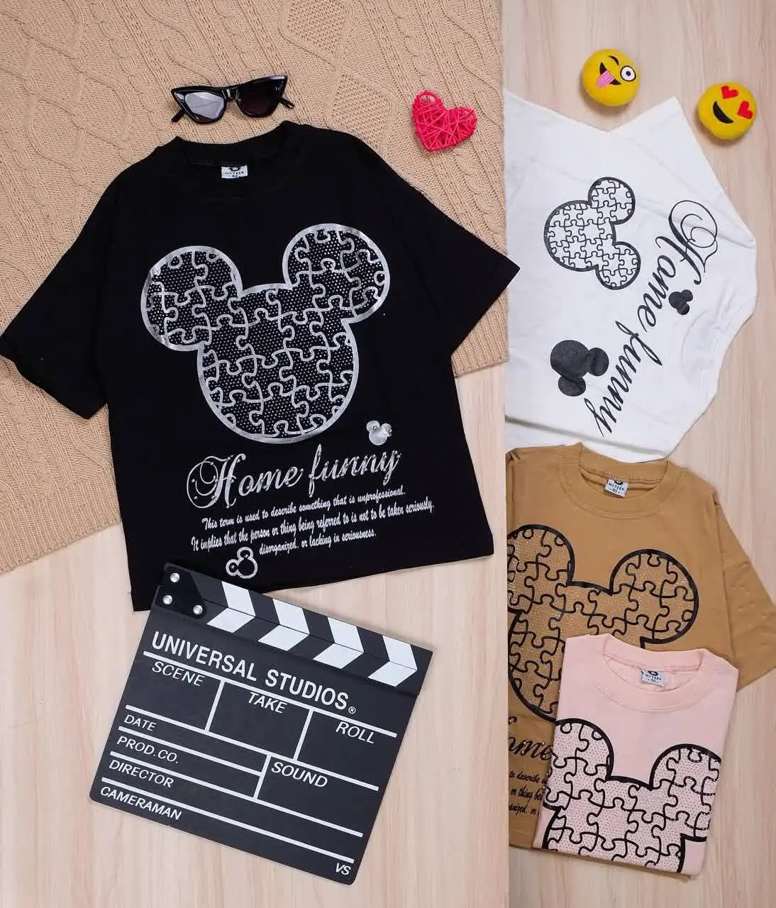 👫تیشرت دخترانه چاپ میکی پازلی 👫
