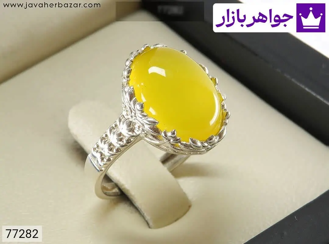 انگشتر نقره عقیق زرد طرح نس...