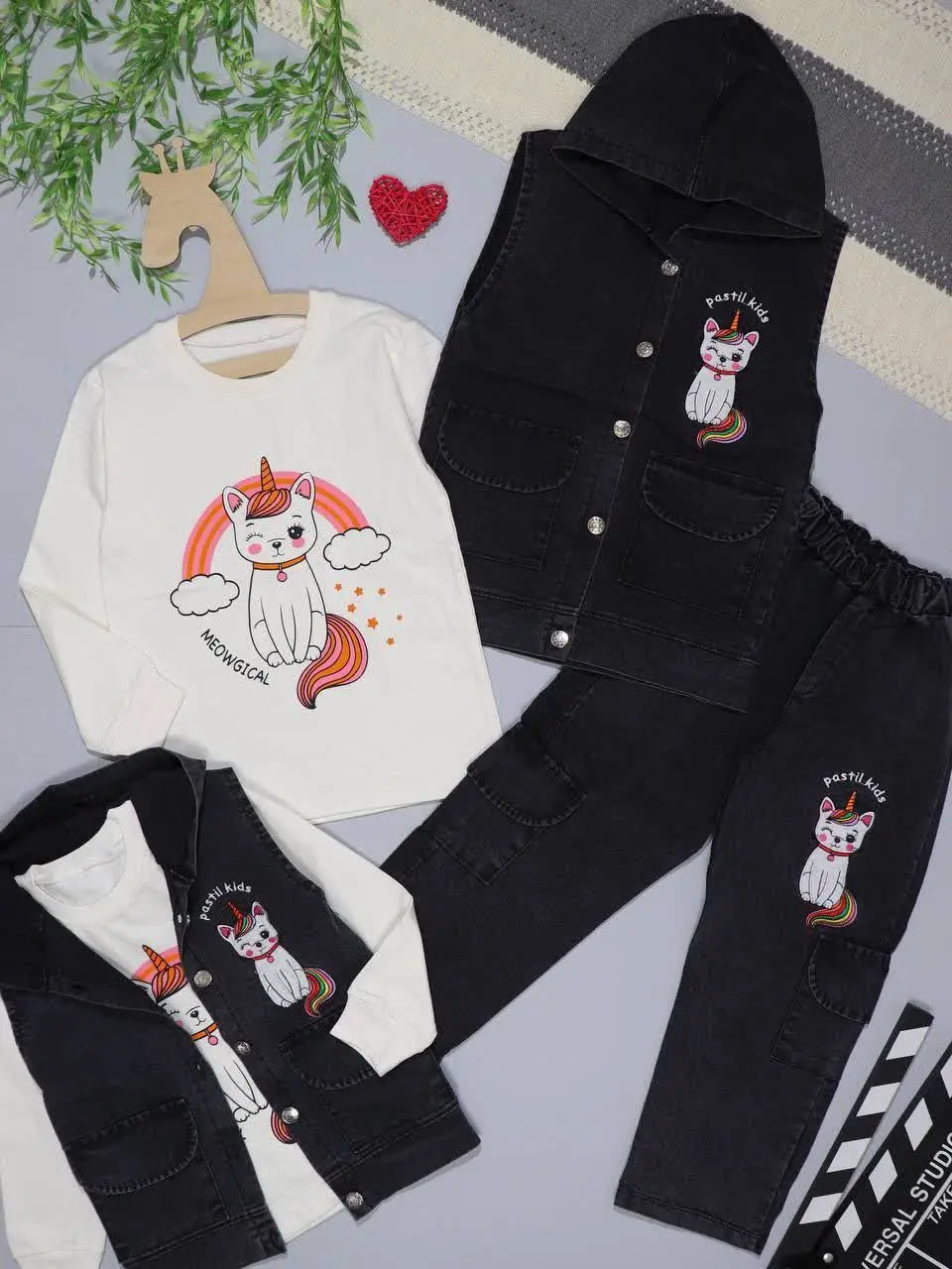 👫سه تیکه جین زغالی گلدوزی گ...