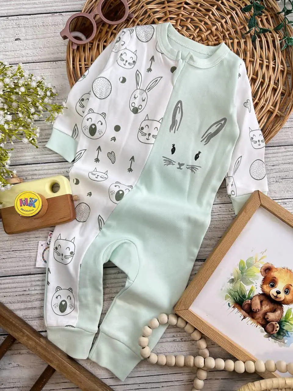 سرهمی طرح خرگوش سبزآبی نوزادی و کودک کد ۱۱۲۱۱۰ 
